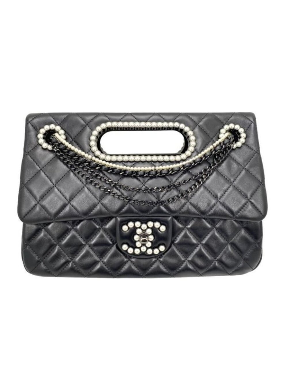 Chanel Pearl Flap Bag Shoulder Handbag Black 2023-24 AW